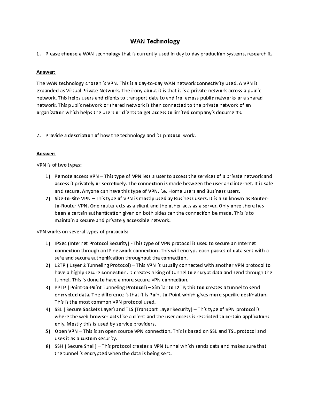 WAN tech - Notes - WAN Technology Please choose a WAN technology that ...