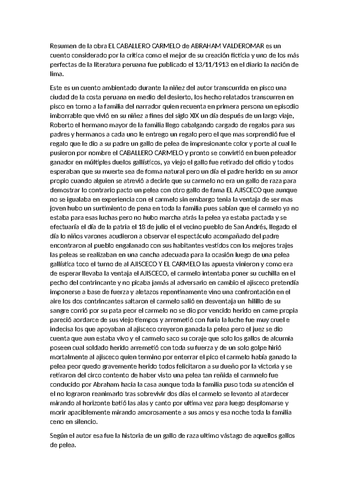 Caballero carmelo - Resumen de la obra EL CABALLERO CARMELO de ABRAHAM ...