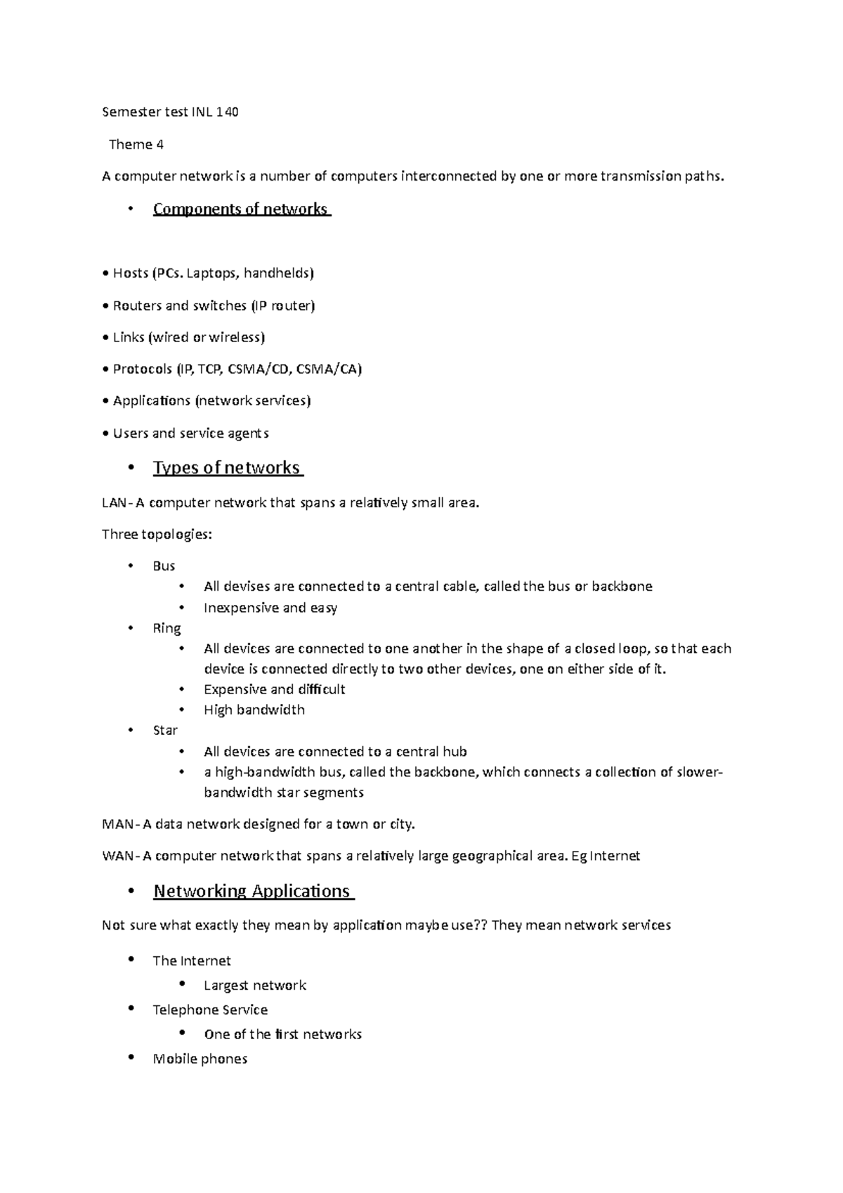 Note summary for Semester test INL 140 - Semester test INL 140 Theme 4 ...