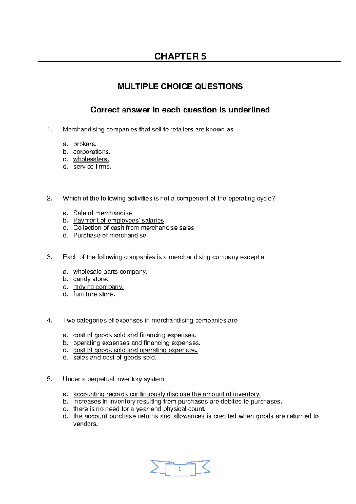 Multiple Choice Unit 5 - CHAPTER 5 MULTIPLE CHOICE QUESTIONS Correct ...