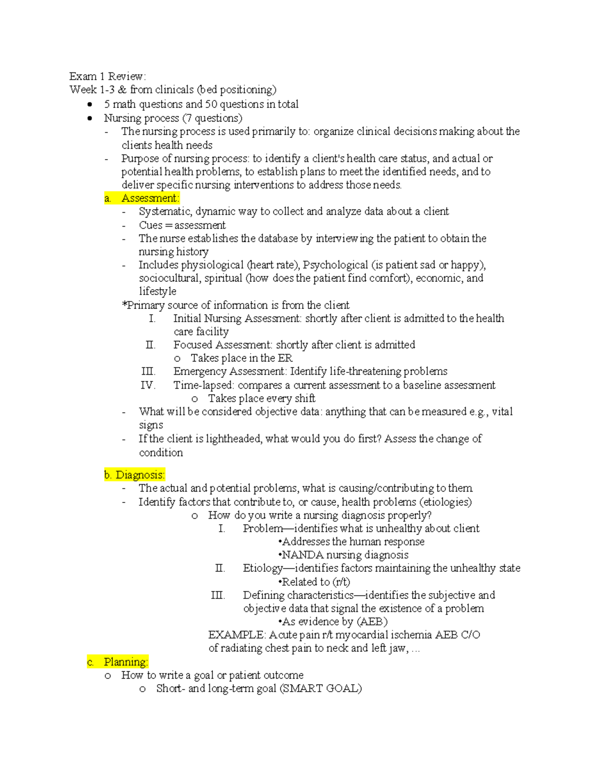 Foundations Exam 1 Review - Exam 1 Review: Week 1-3 & from clinicals ...