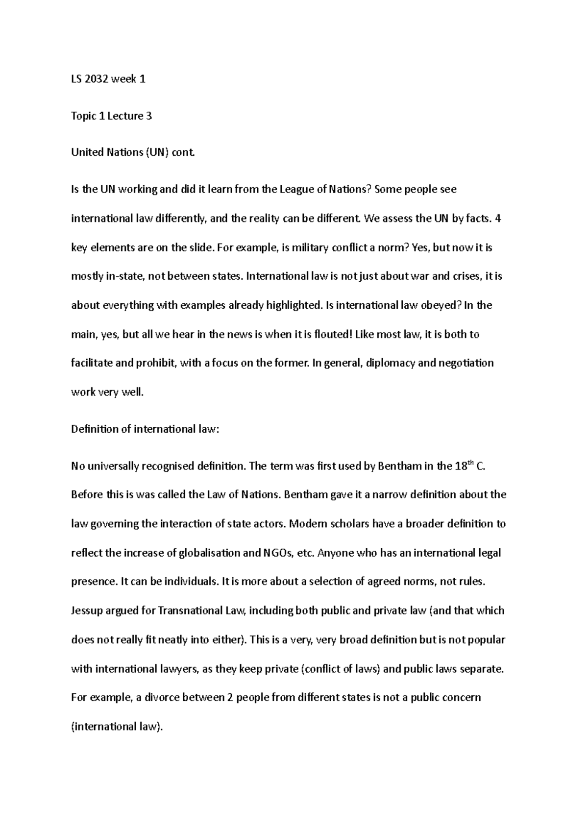 LS2032 wk1d - Notes - LS 2032 week 1 Topic 1 Lecture 3 United Naions ...