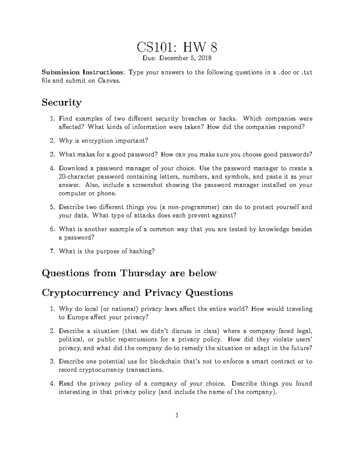 Homework 08 Hw8 Cs101 Hw 8 Due December 5 2018 Submission