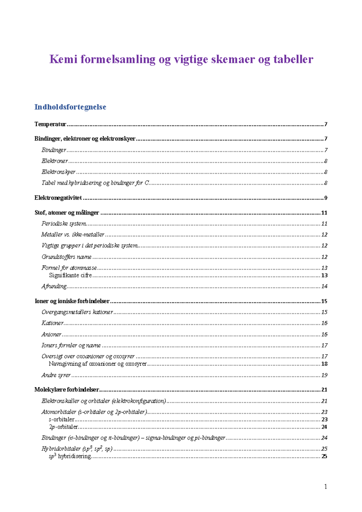 Kemi Formelsamling Og Vigtige Skemaer Og Tabeller - Kemi Formelsamling ...