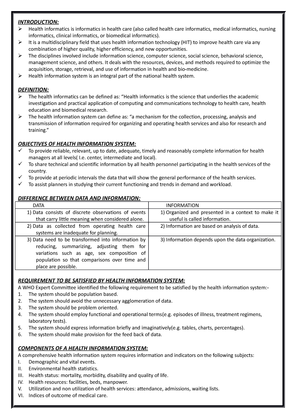 nursing informatics - INTRODUCTION: Health informatics is informatics ...