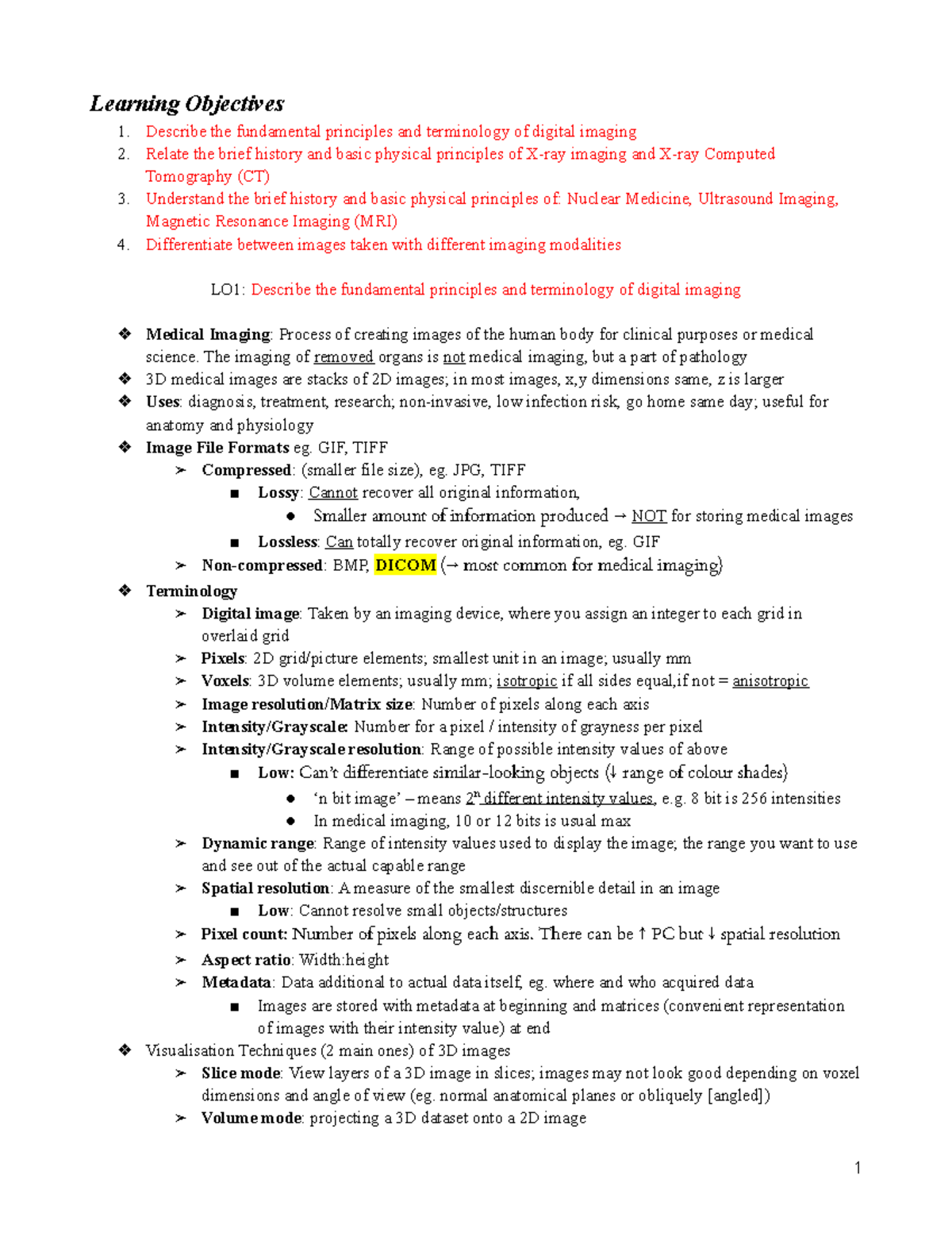 MBBS 1_FAE 7. Imaging Technologies I&II - Learning Objectives Describe ...