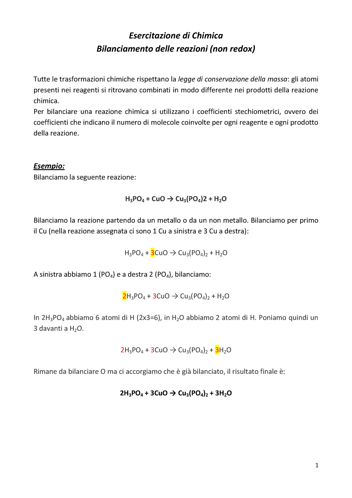 7196 Bilanciare Le Reazioni Non Redox 1 Esercitazione Di Chimica