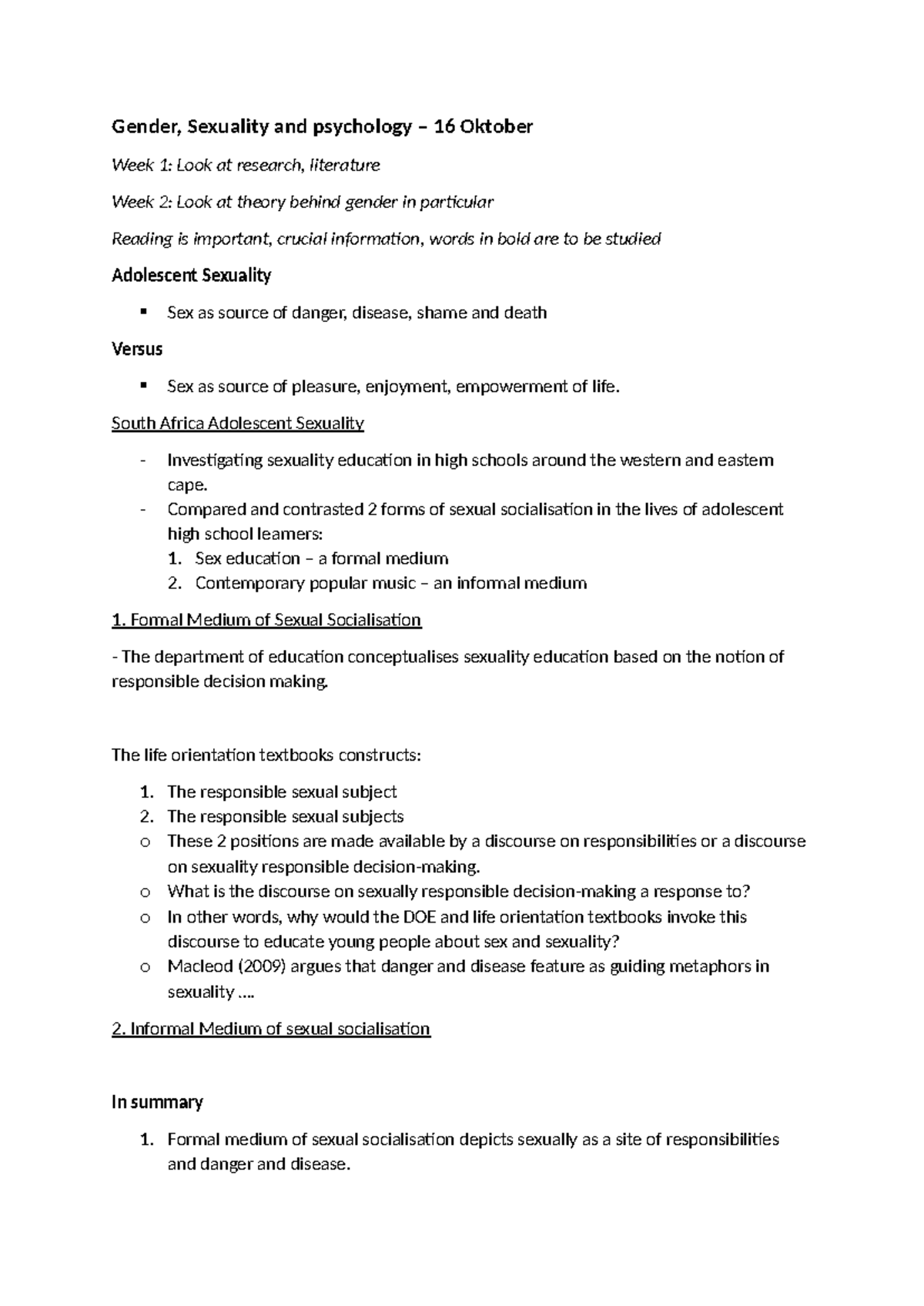 Gender psychology - Gender, Sexuality and psychology – 16 Oktober Week ...