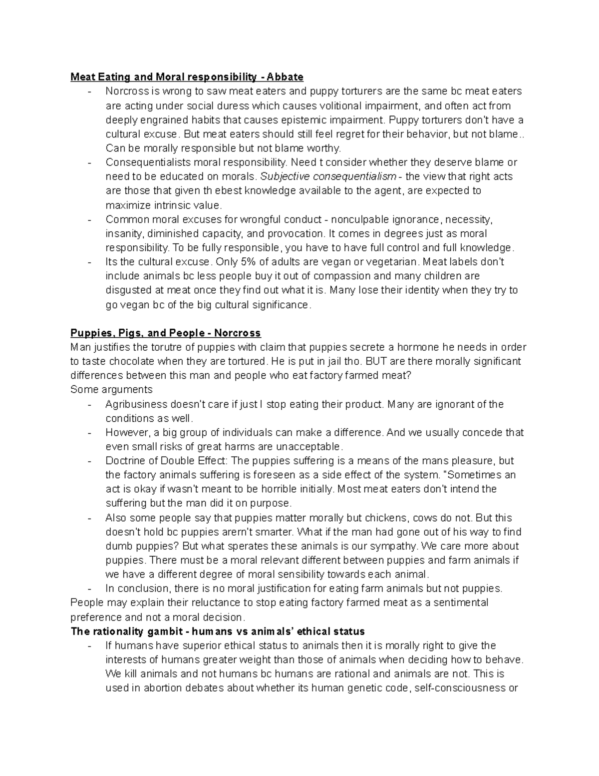 Week 10 environmental ethics Meat Eating and Moral responsibility