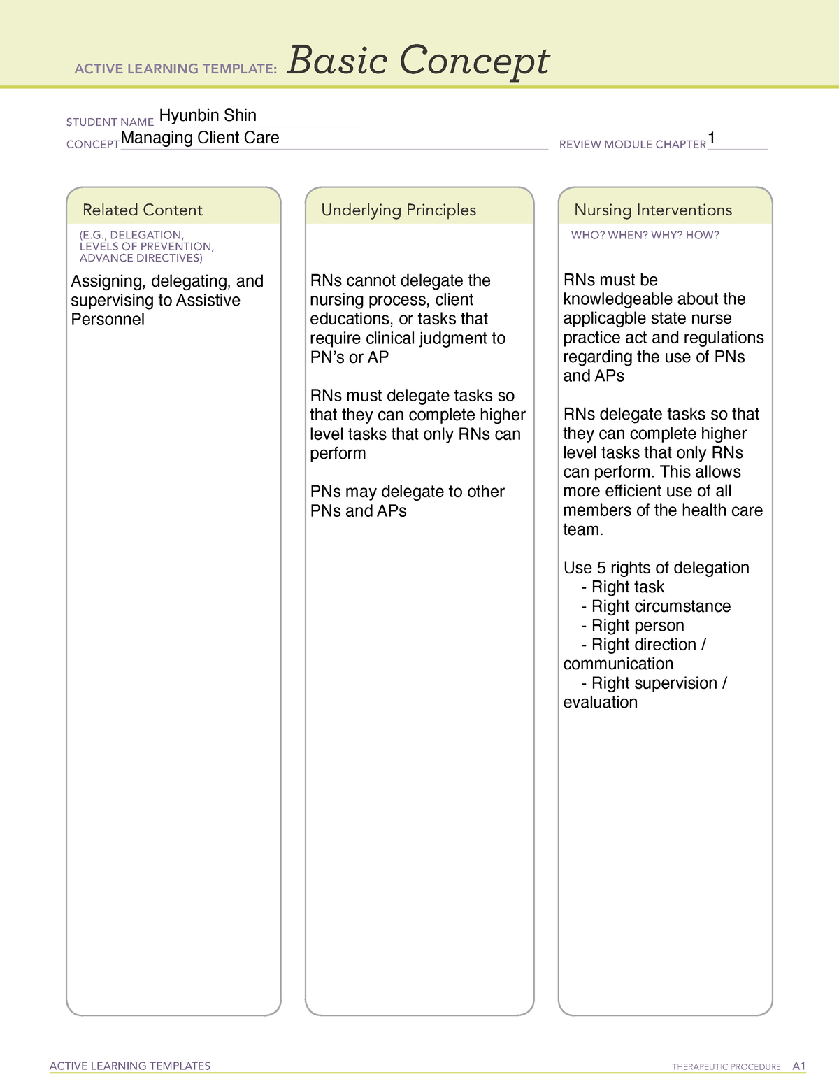 Ati Active Learning Template Basic Concept Management Of Care