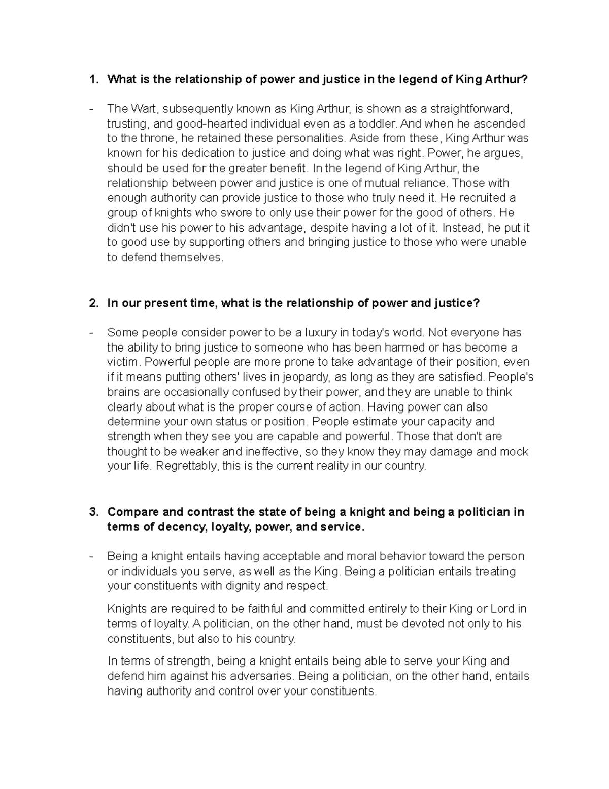 Critical Analysis of King Arthur - 1. What is the relationship of power ...