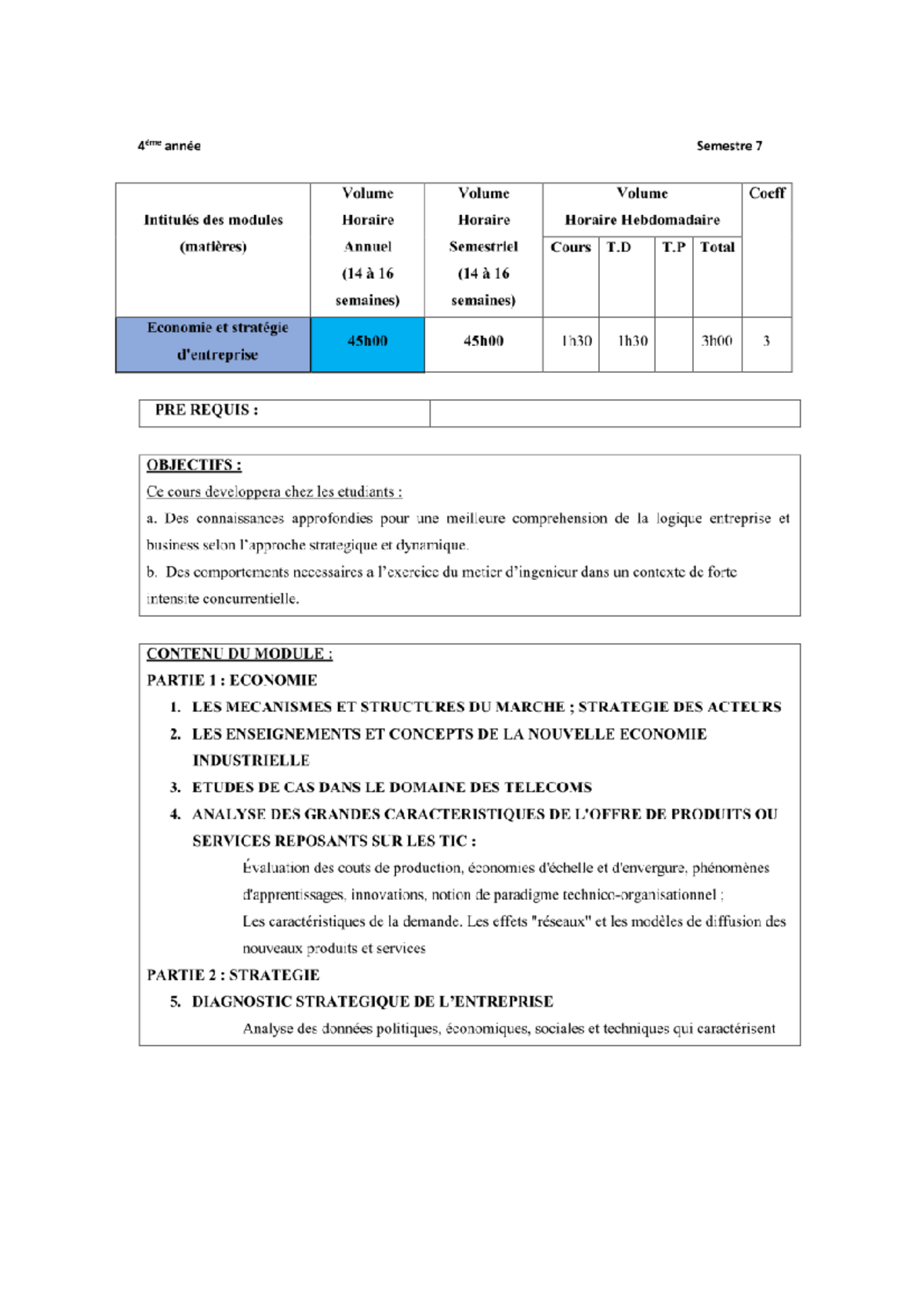 0-ESE - Module ESE - 4éme année Semestre 7 Volume Volume Volume Coeff ...