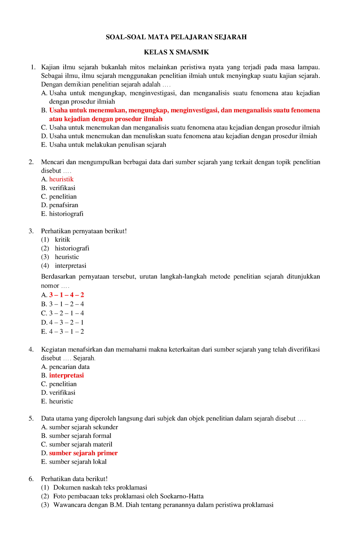 Soal Sejarah Kelas X SMA-SMK - SOAL-SOAL MATA PELAJARAN SEJARAH KELAS X ...