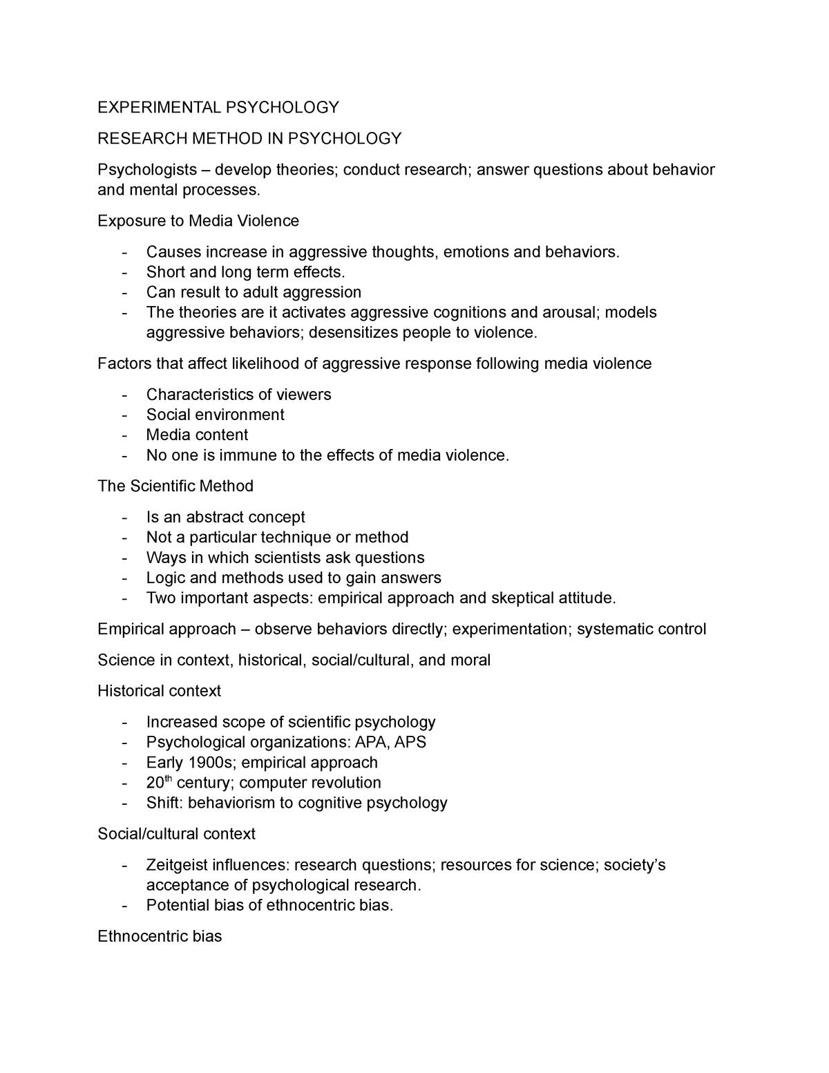 Experimental Psychology - EXPERIMENTAL PSYCHOLOGY RESEARCH METHOD IN ...