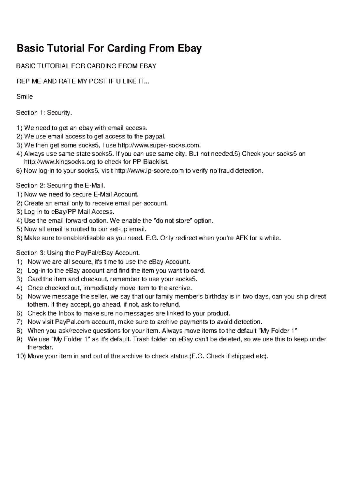 Basic Tutorial For Carding From Ebay .. Smile Section 1 Security. We