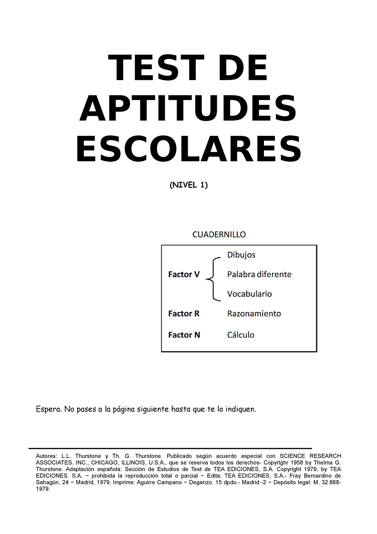 TEST DE Aptitudes Escolares - TEST DE APTITUDES ESCOLARES (NIVEL 1 ...