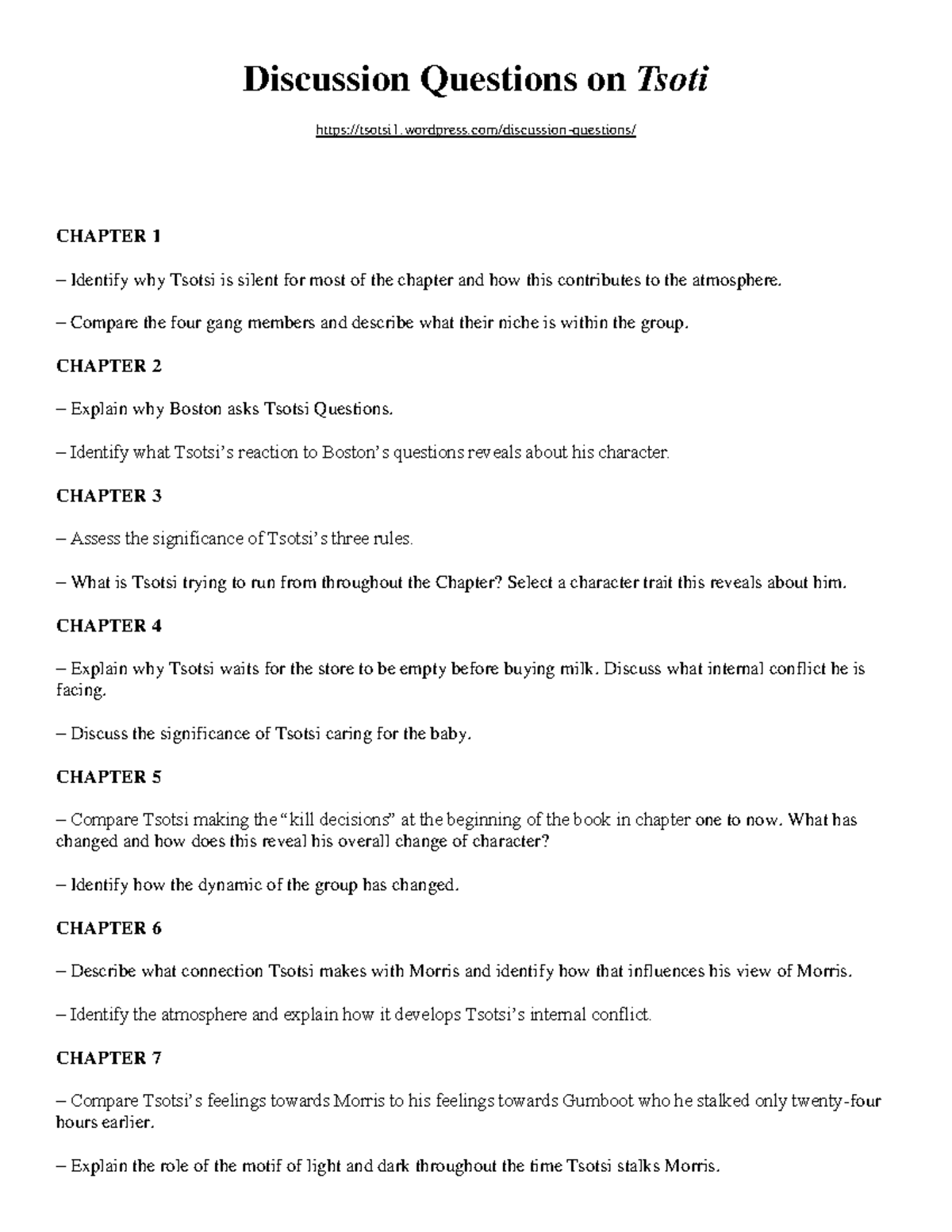 Discussion Questions on Tsoti - Discussion Questions on Tsoti - Studocu