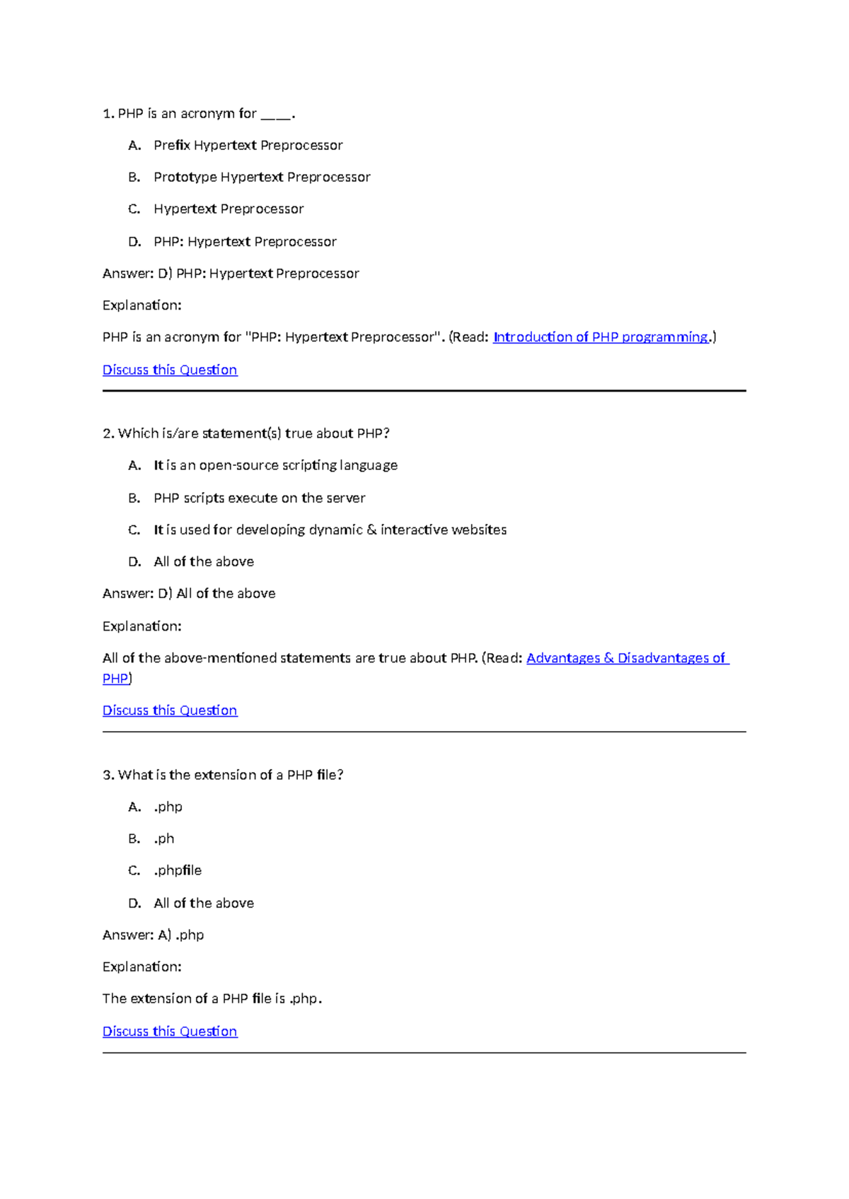 SYBBACA Php MCQuestion PHP is an acronym for ____. A. Prefix
