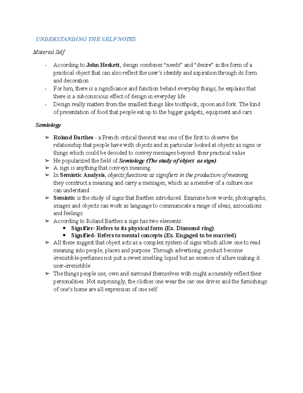 Understanding The Self Notes - UNDERSTANDING THE SELF NOTES Material ...