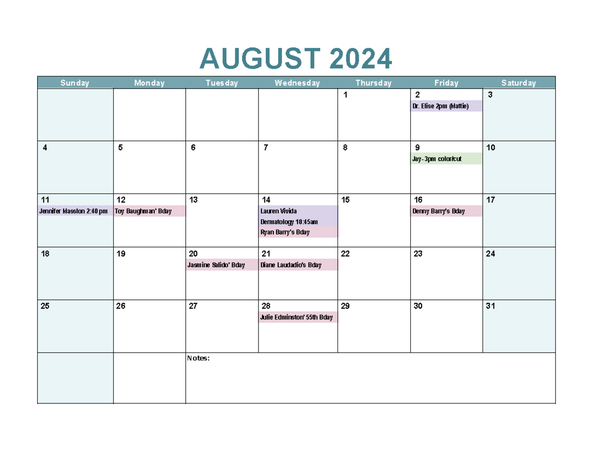 AG-SEP - calendera - AUGUST 2024 Sunday Monday Tuesday Wednesday ...
