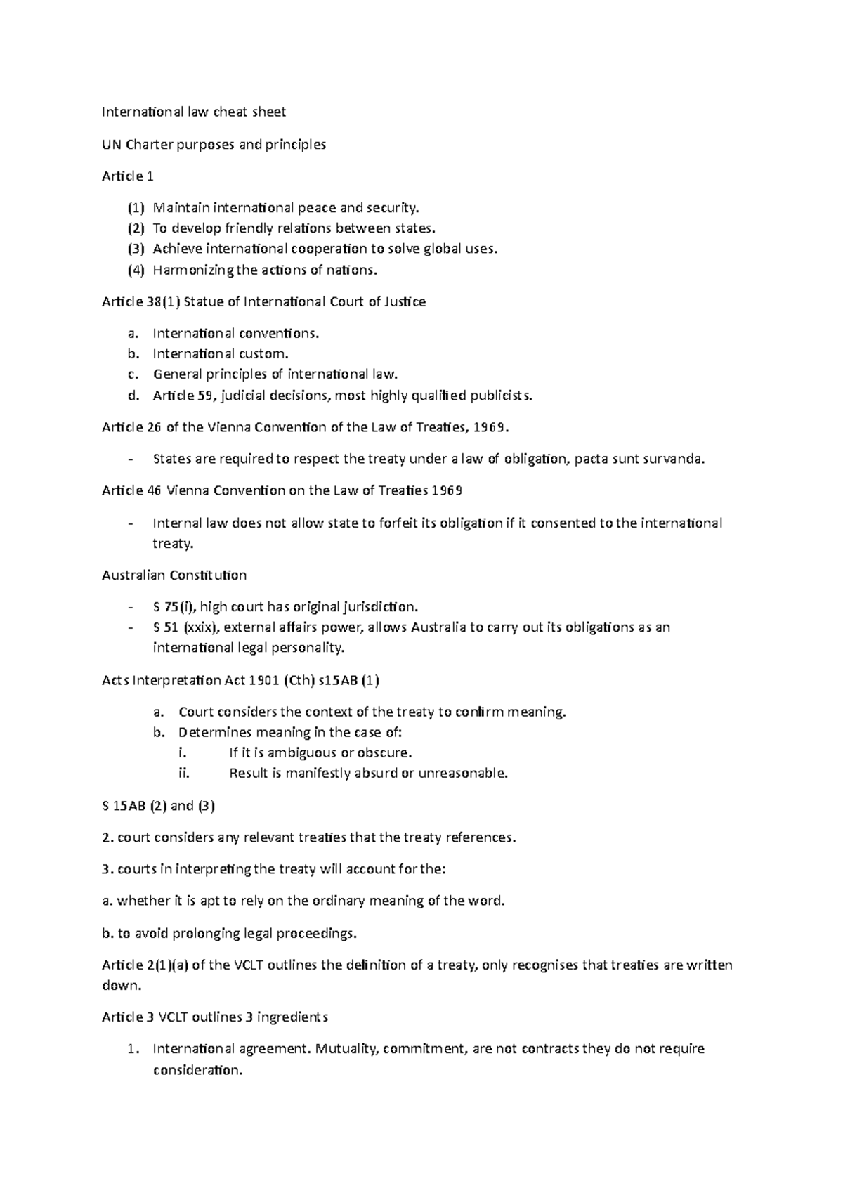 International law cheat sheet - (2) To develop friendly relations ...