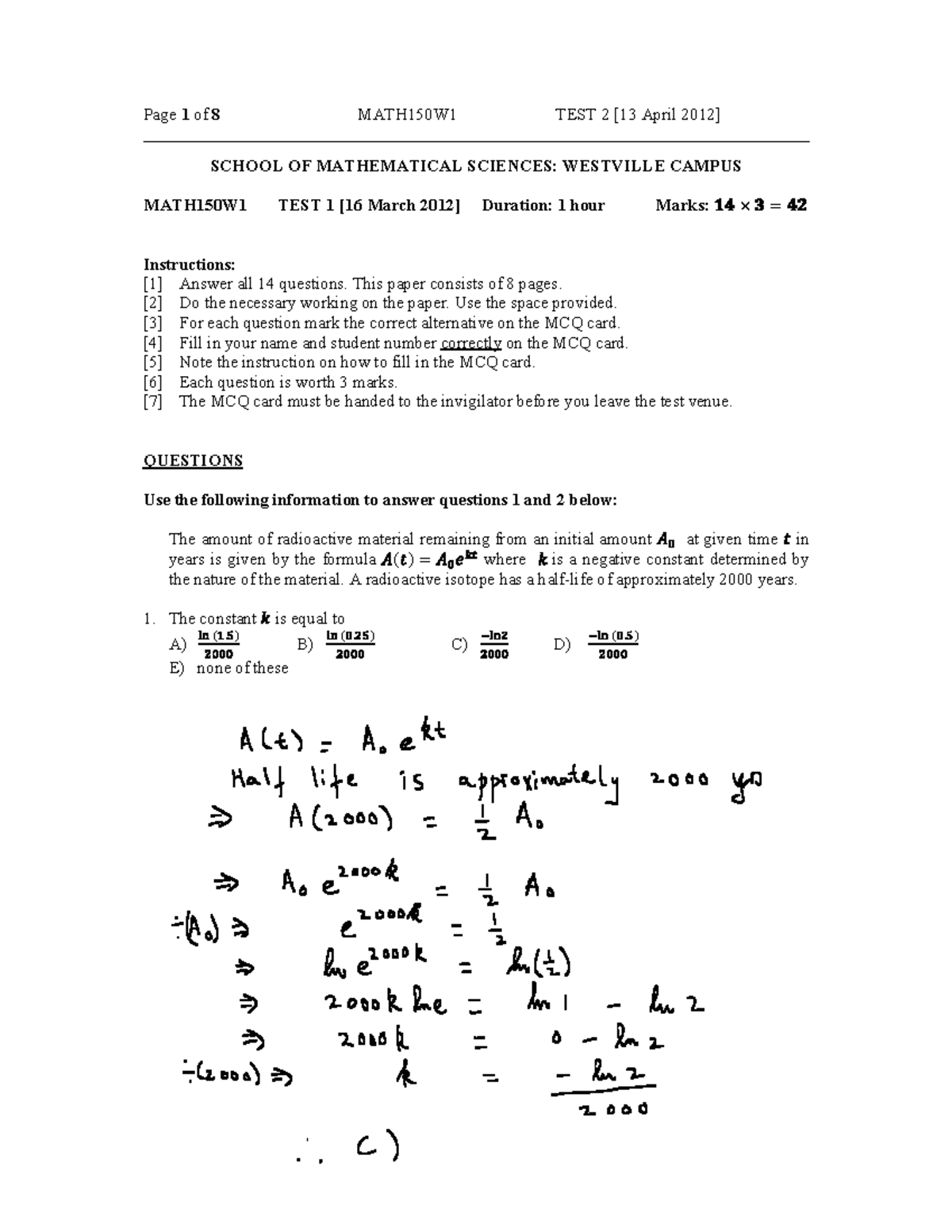 Math150 Test 2 2012 with solutions - - Studocu