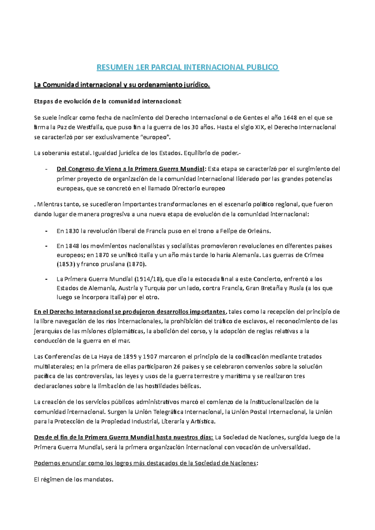 Intern Publico Resumen Parcial 1 - RESUMEN 1ER PARCIAL INTERNACIONAL ...