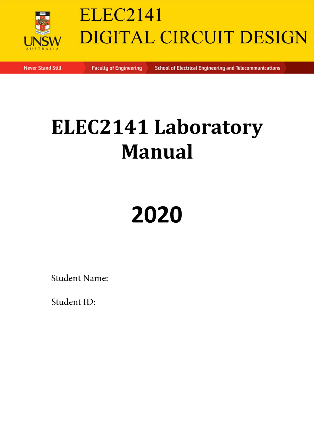 ELEC2141 Lab Manual V20 - EE&T: UNSW ELEC2141 Laboratory Manual 2020 ...