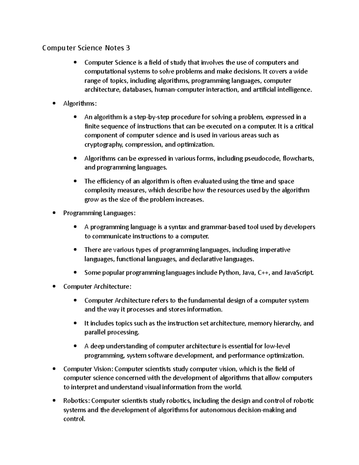 Computer Science Notes 3 - It covers a wide range of topics, including ...