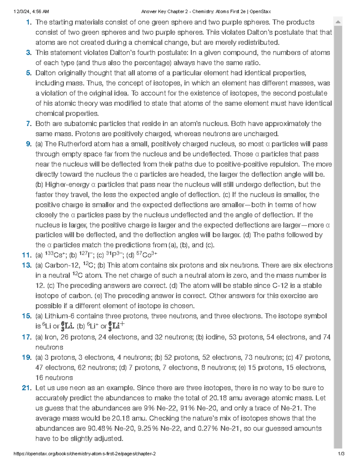 Answer Key Chapter 2 - Chemistry Atoms First 2e Open Stax - 1. The ...