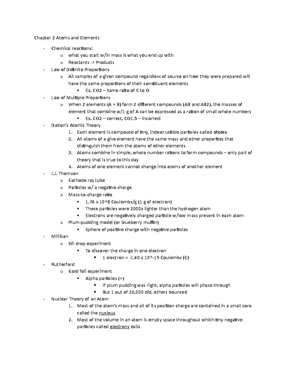 Chapter 2 Atoms and Elements p1 - Chapter 2 Atoms and Elements Chemical ...