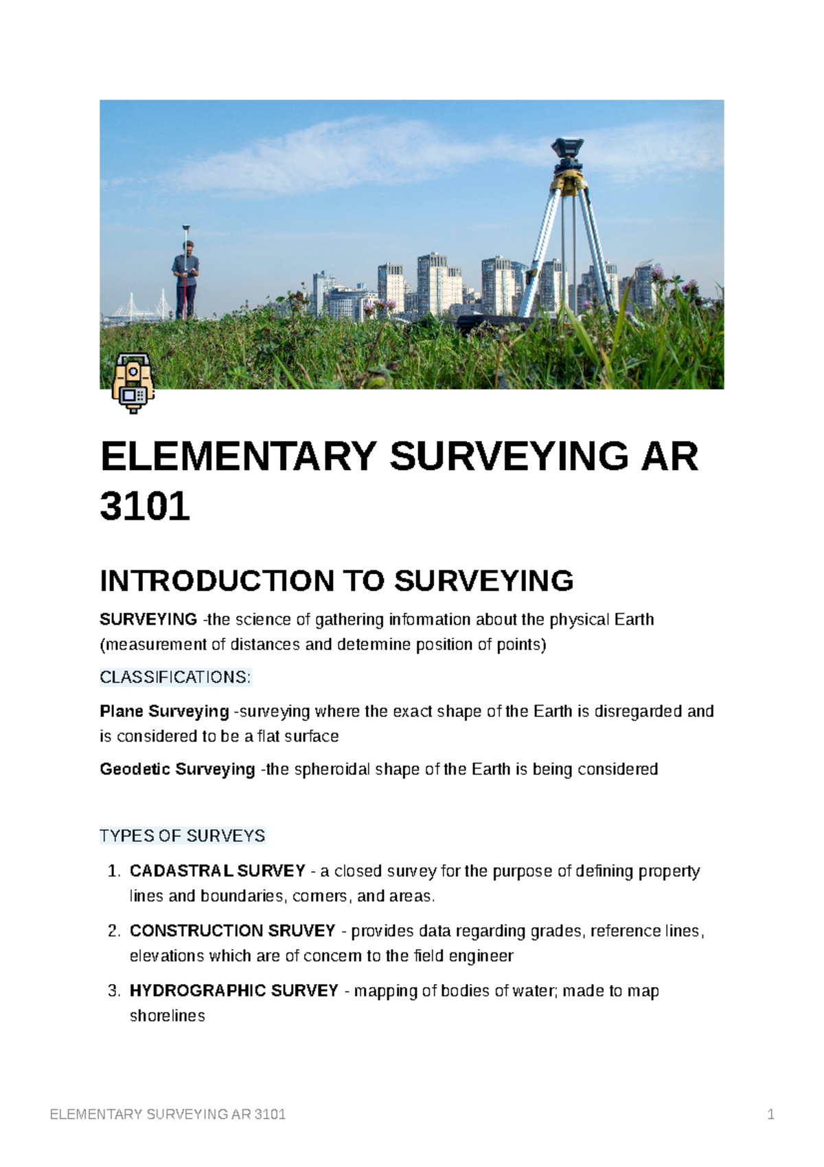 Elementary Surveying (bs Arch) 3101 - ELEMENTARY SURVEYING AR 3101 ...