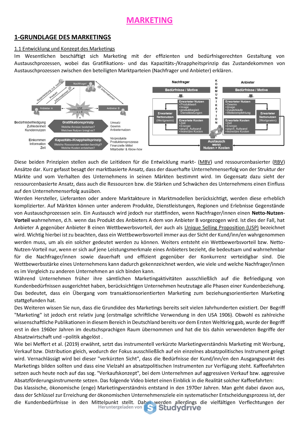 Marketing Zusammenfassung - MARKETING 1-GRUNDLAGE DES MARKETINGS 1 ...