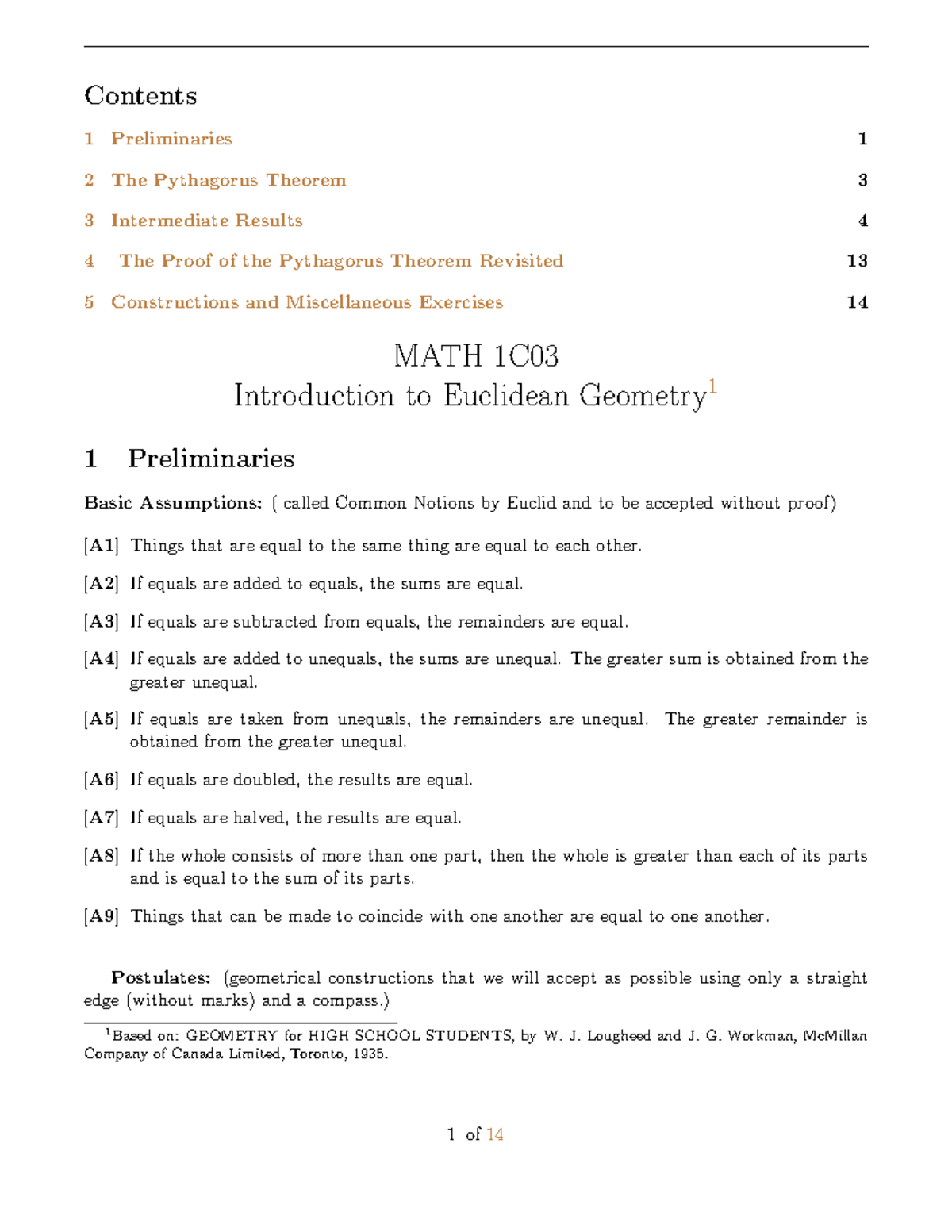 MATH 1C03 Geometry Module - Contents 1 Preliminaries 1 2 The Pythagorus ...