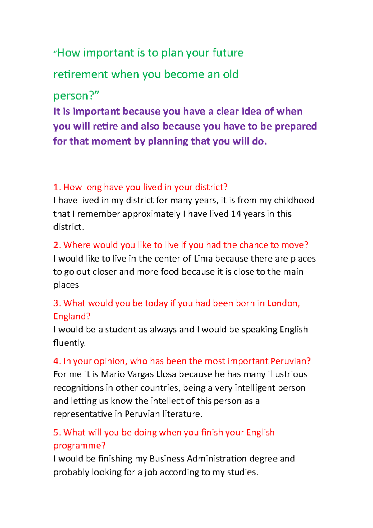 How important is to plan your future - “How important is to plan your ...