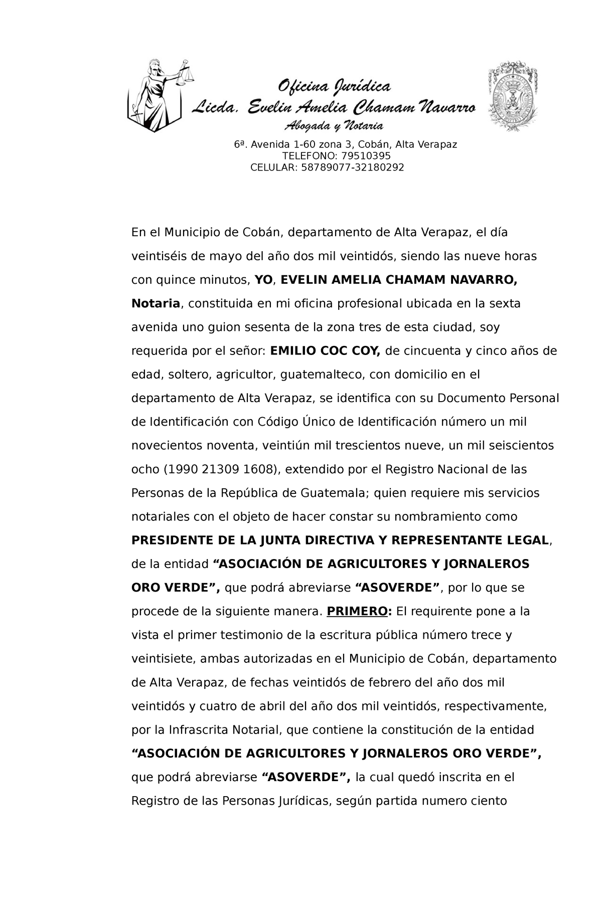 Acta De Nombramiento Asoverde 6ª Avenida 1 60 Zona 3 Cobán Alta