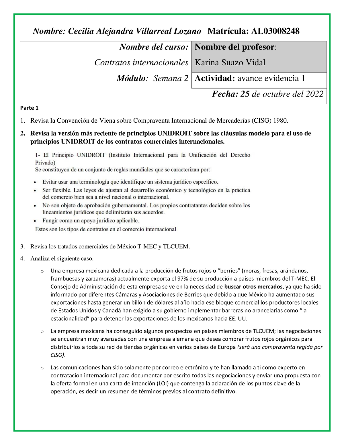 Avance Evidencia Contratos Internacionales Parte 1 1 Revisa La Convención De Viena Sobre 7632