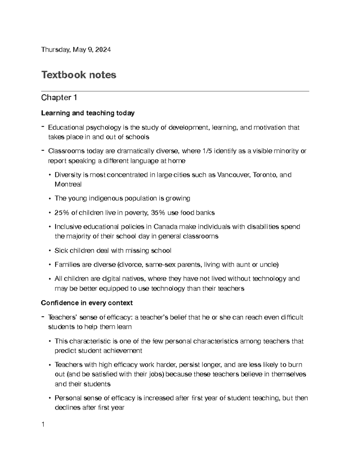 Chapter 1 textbook notes - Thursday, May 9, 2024 Textbook notes Chapter ...