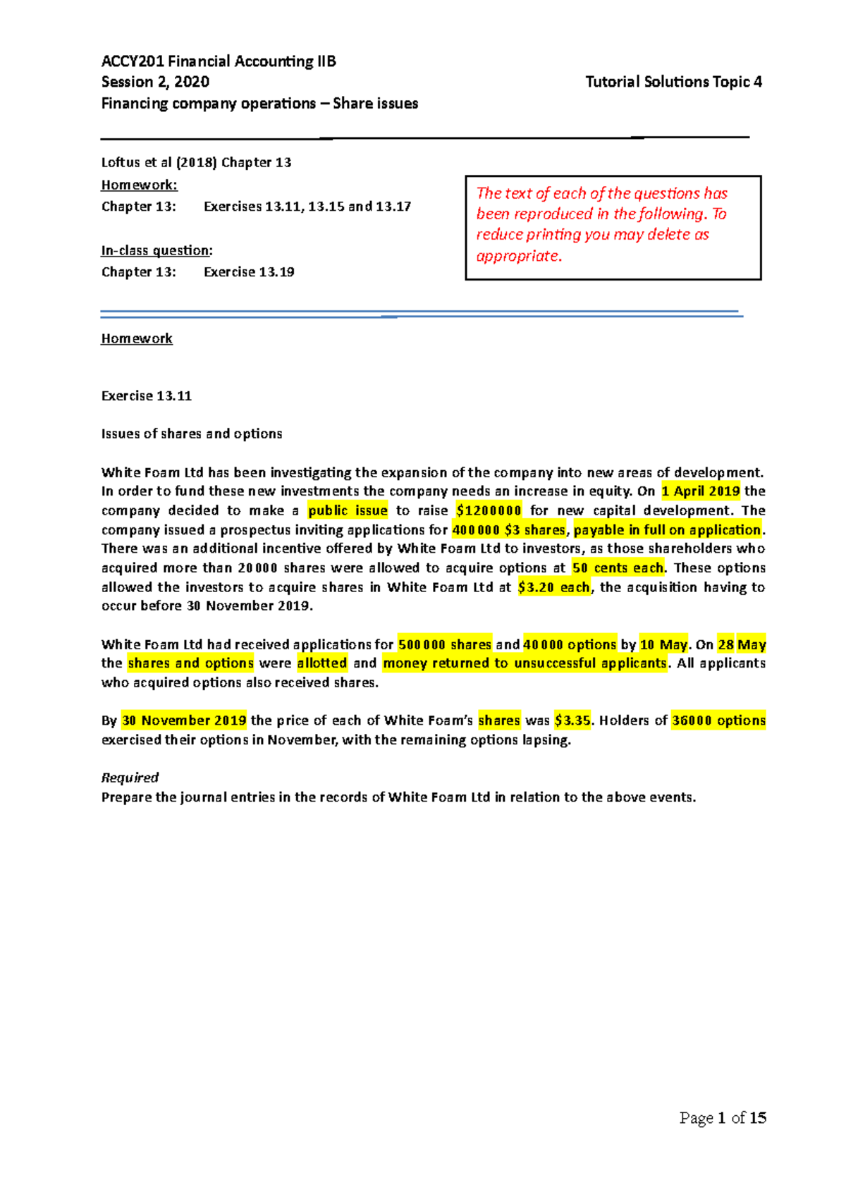 Tutorial Topic 4 (Solution) - Financial Accounting - Studocu