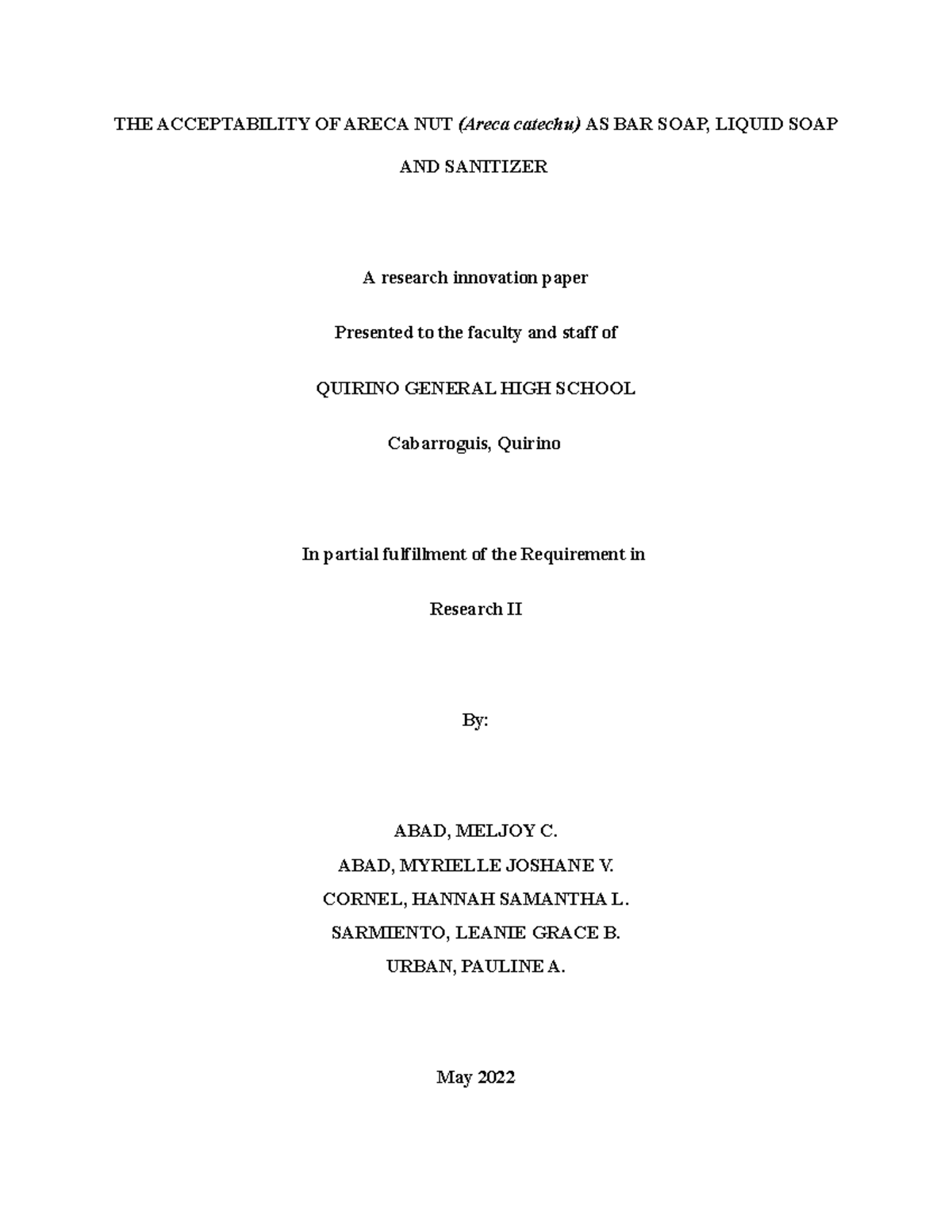 Areca Paper - MAGANDA - THE ACCEPTABILITY OF ARECA NUT (Areca catechu ...