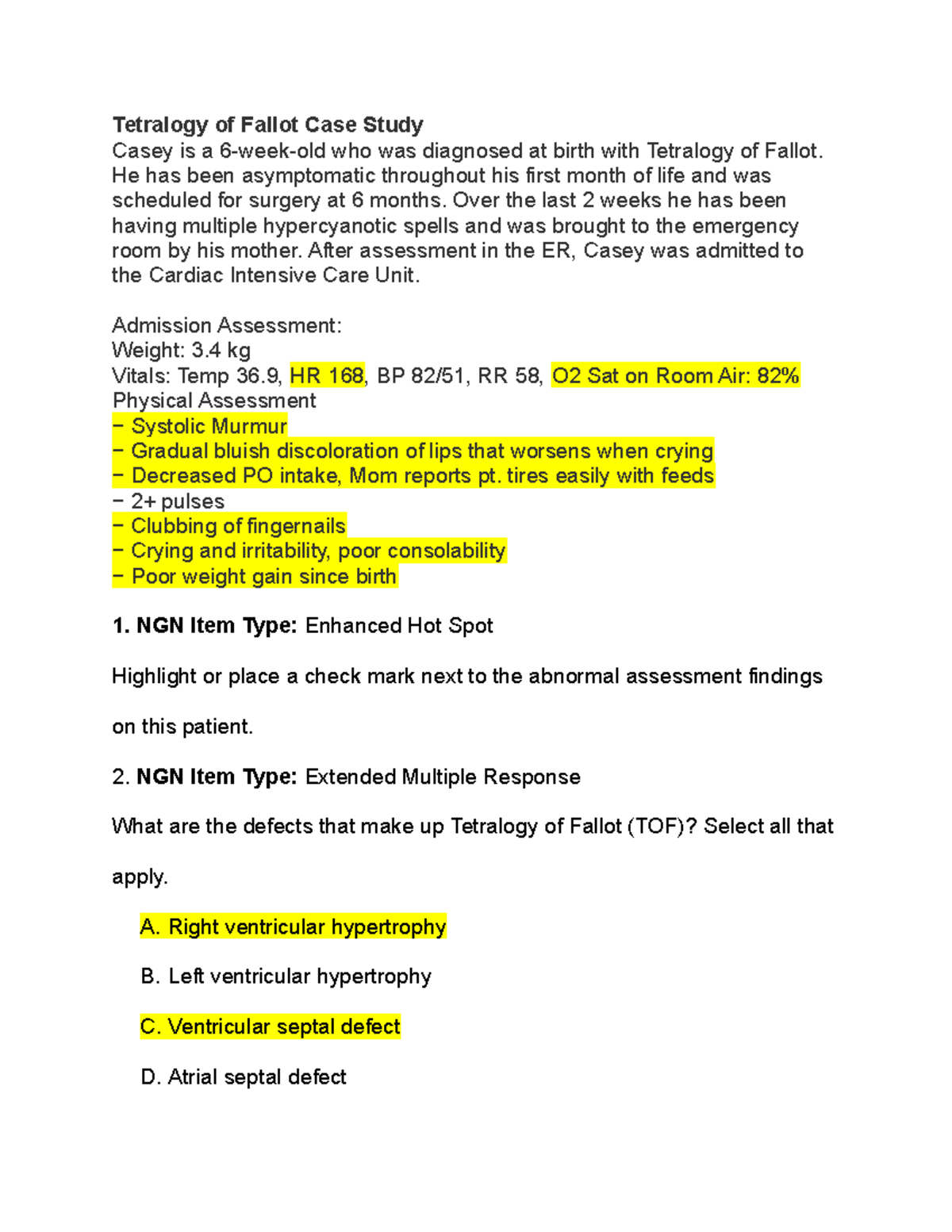 tetralogy of fallot case study scribd