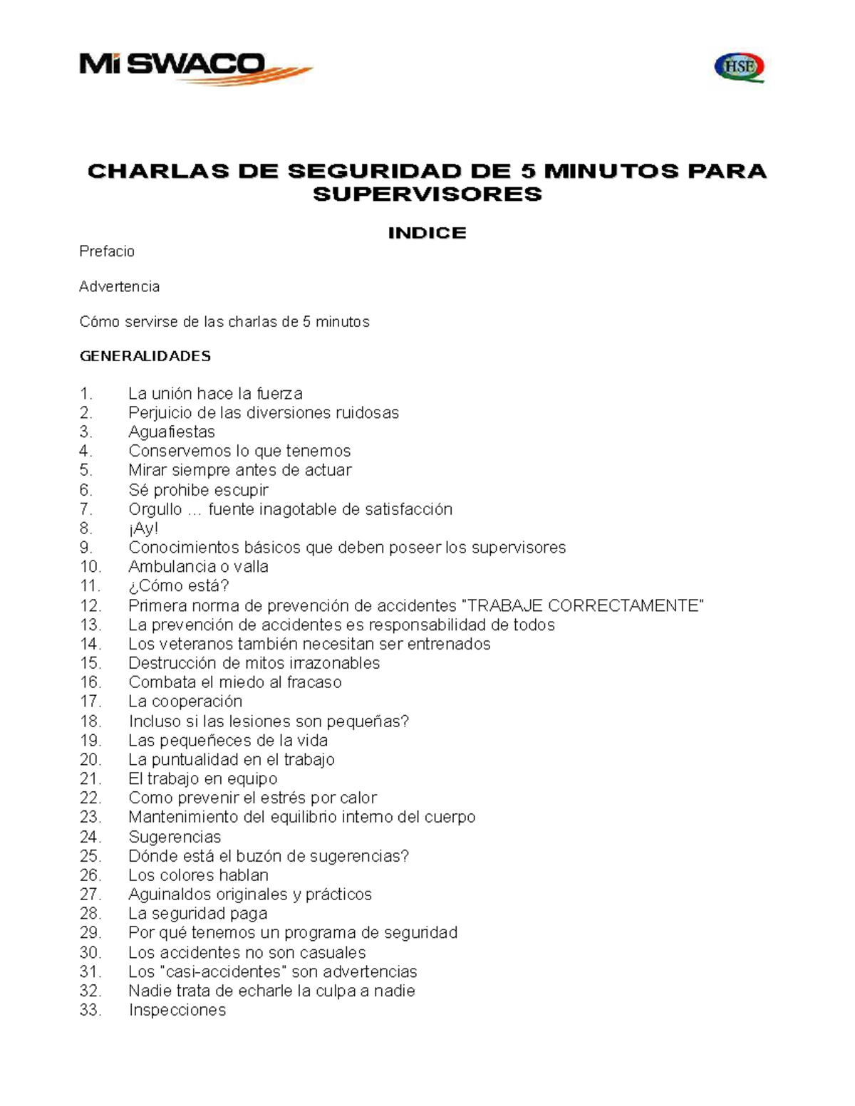 Charlas De Seguridad De 5 Minutos Para C Charlas De Seguridad De 5