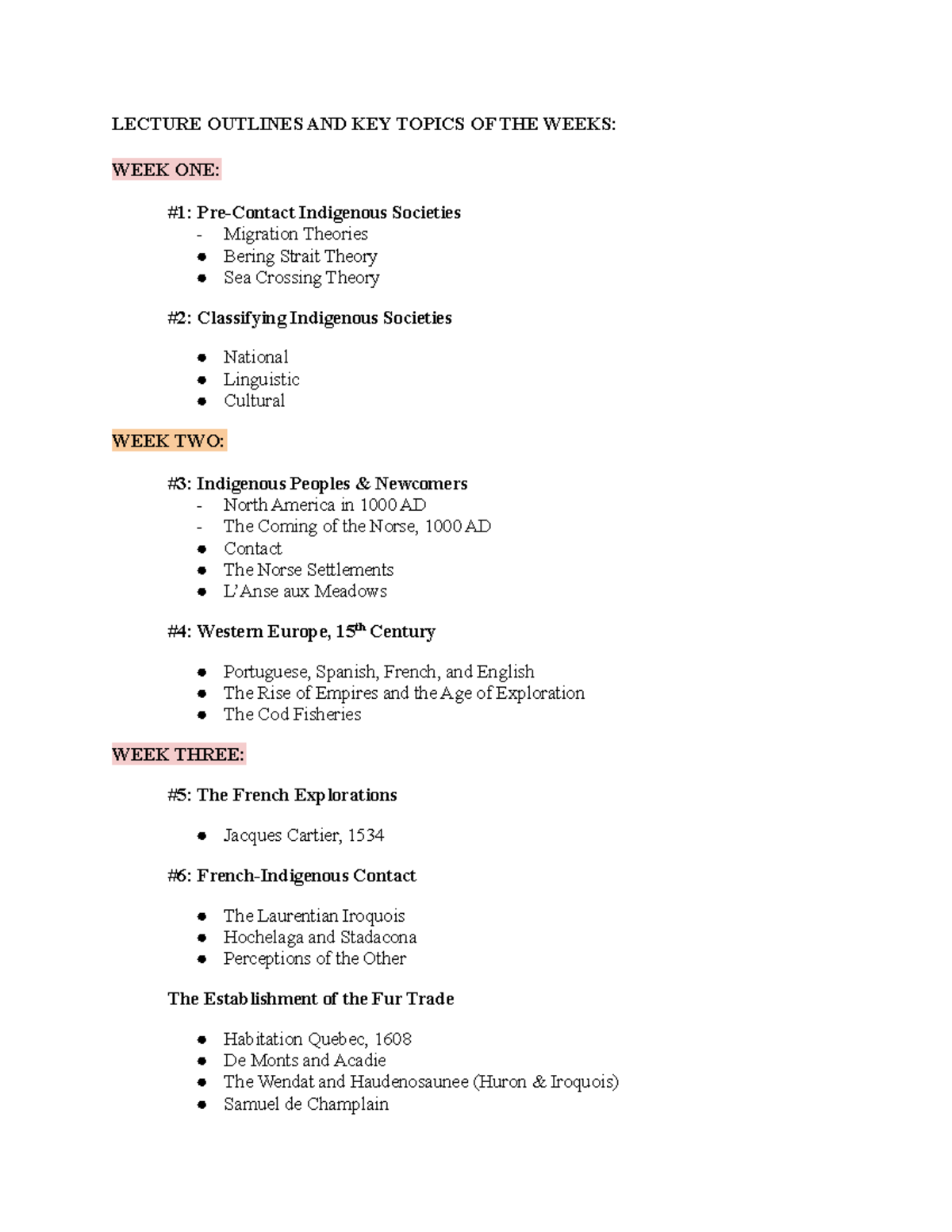 2201E KEY Lecture Topics - LECTURE OUTLINES AND KEY TOPICS OF THE WEEKS ...
