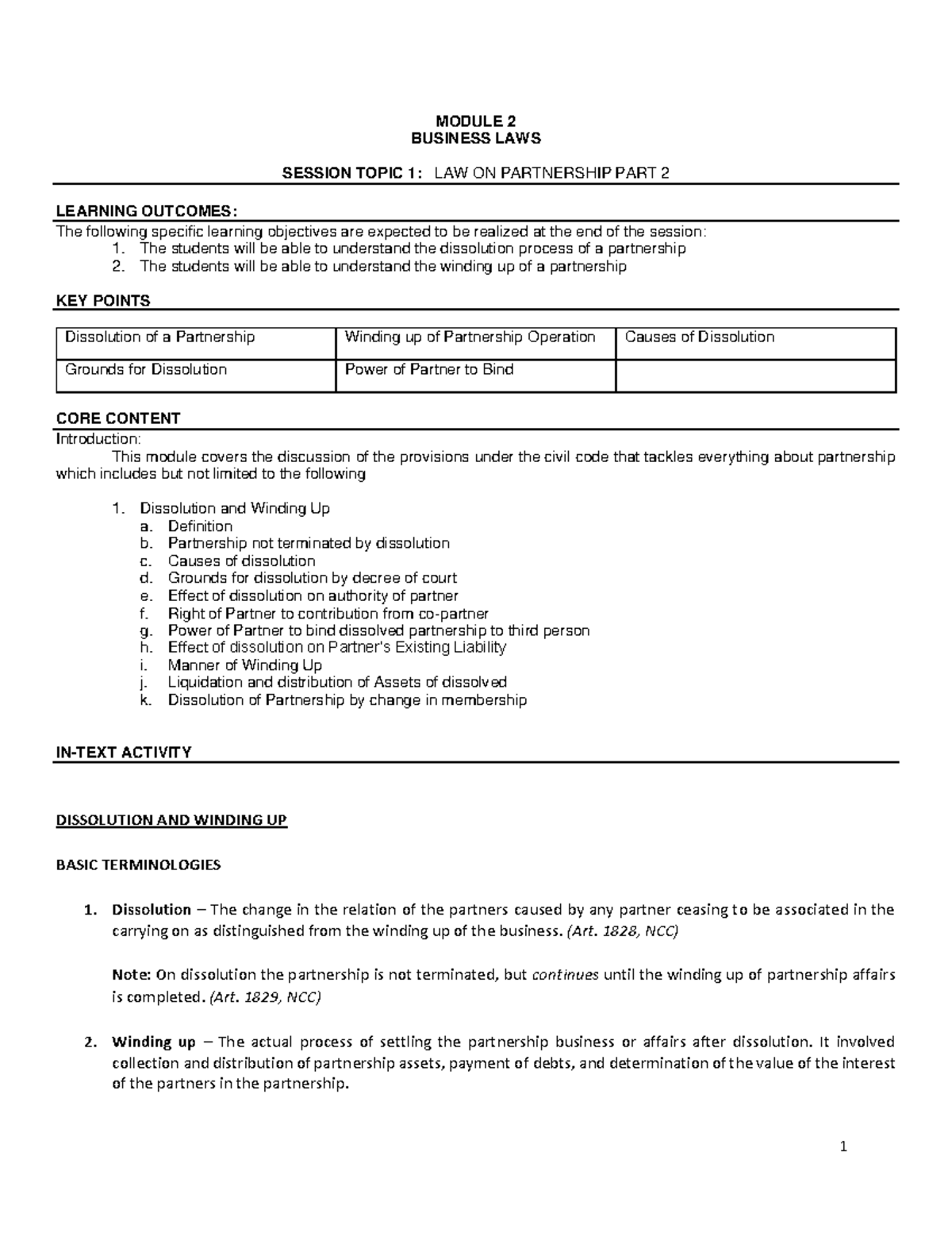 Dissolution and Winding up - Business Law and Regulations - Studocu