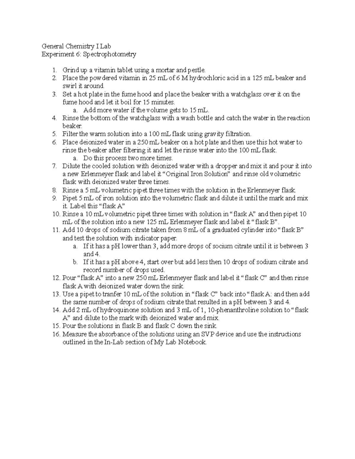 GenChem Experiment 6 Pre-Lab - General Chemistry I Lab Experiment 6 ...