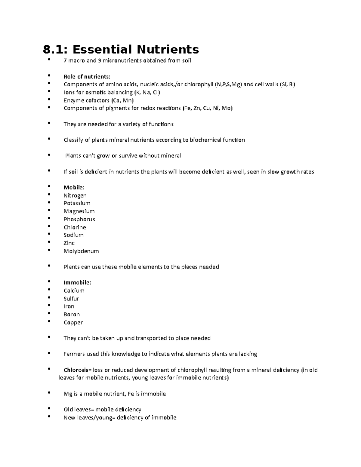 8.1 Essential Nutrients 8 Essential Nutrients 7 macro and 9
