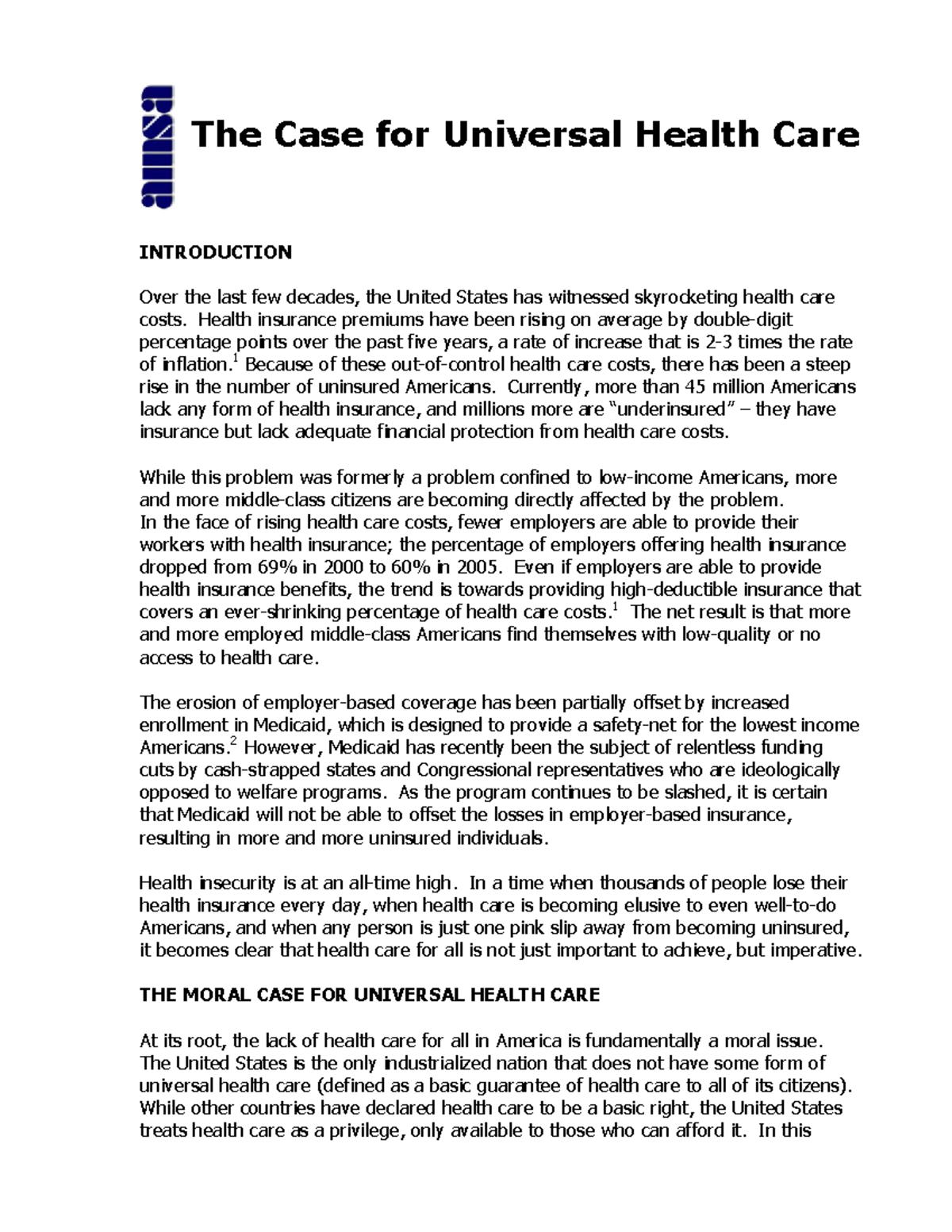 Case For UHC - UHC Case Study - The Case For Universal Health Care ...