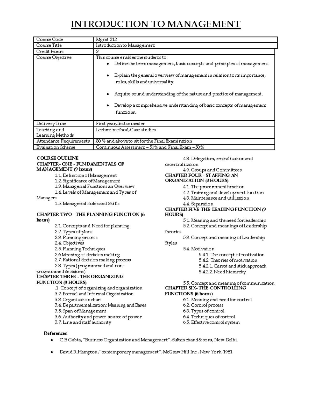 Intro TO Mangement Module 2014 - INTRODUCTION TO MANAGEMENT Course Code ...