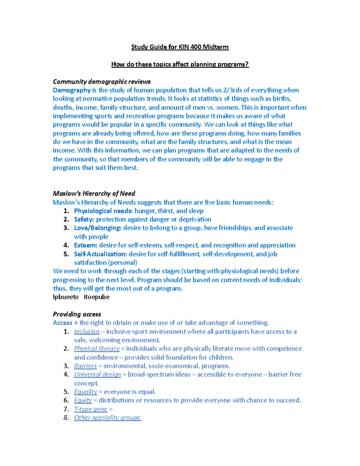 Kin400 Midterm Review - Study Guide for KIN 400 Midterm How do these ...