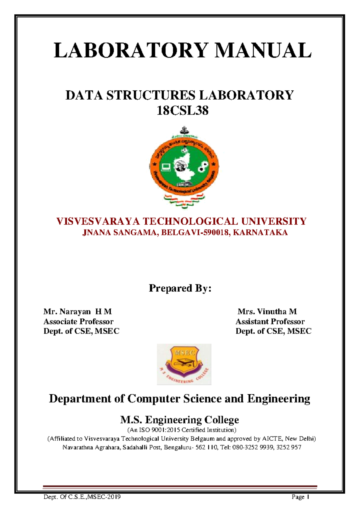 CSE Data Structures Lab - LABORATORY MANUAL DATA STRUCTURES LABORATORY ...